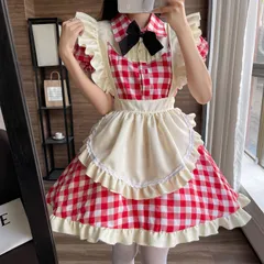 メイド服 チェック柄 喫茶店 レッド ブラック コスプレ ワンピース ロリータ 半袖 日常 萌え ハロウィン 仮装 レディース セクシー 蝶結ぶ 衣装 可愛い 大人用 2qgc826