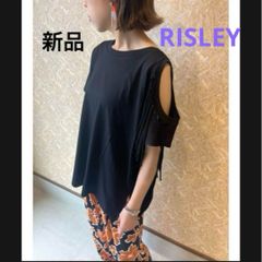 新品 未使用 リズレー RISLEY フリンジ 肩出し Tシャツ ブラック ベージュ 半袖 フリーサイズ 夏 コットン 綿 ゆったり