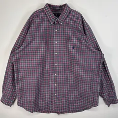 古着 ラルフローレン RALPH LAUREN 長袖シャツ ロゴ 刺繍 チェック柄 大きいサイズ 2XB  ネイビー系 マルチカラー メンズ