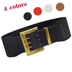 7.5cm【3ピンバックル  ワイド ゴムベルト】【送料無料】ビンテージゴールドのバックルが個性的なワイドベルトです。