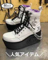 ☆新品未使用・超美品☆ Mサイズ23.5cm ヨースケ YOSUKE 厚底ブーツ レディース ホワイトブラック ショートブーツ 厚底レースアップブーツ 編み上げブーツ 白  約8cmソール 人気 MY690-260