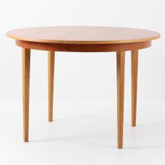 円形エクステンションダイニングテーブル チーク×オーク 直径110cm デンマーク製 北欧ビンテージ家具 伸長式テーブル 食卓/DK18162