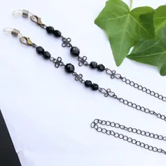 694オニキスのアンティーク　マスク　眼鏡チェーン　予備ゴム付　お洒落　ネックレス　アクセサリー　レディース