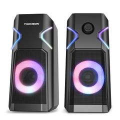 【数量限定】THOMSON pcスピーカー ゲーミングスピーカー RGBライト切り替え可 有線USB給電式 3.5mmヘッドフォンジャック コンパクト 2.0チャンネルステレオ 縦置き 6W（3W*2）