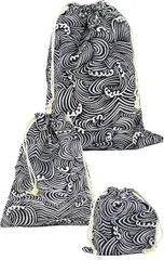 MORY TRADE morytrade きんちゃく袋 大 中 小 3点セット 巾着 入園 入学 小学校 幼稚園 ブルー 和柄の波(ブルー 和柄の波,  3サイズ)