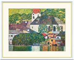 油絵原画静物画四号「パンとワインとクリムトの風景画」