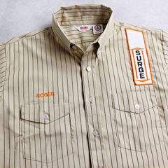 【UNITOG】80s～90s アメリカ製 ACTWU ビンテージ ワークシャツ ストライプ 企業ワッペン ボタンダウン Lサイズ