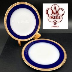MZ661) 大倉陶園 瑠璃片葉金蝕 20cmプレート 2枚 ペア 現状品