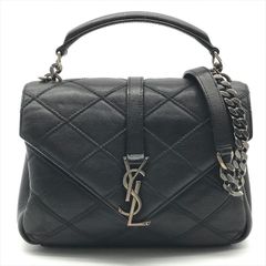 美品 Yves Saint Laurent YSL サンローラン カレッジ レザー チェーン 2WAY ハンド ショルダー バッグ ブラック SV金具 a8252