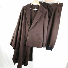 ヨウジヤマモト Ground Y ポンチョ ジャケット セットアップ ウール ブラウン 茶 サイズ 3 メンズ 袖 アシンメトリー