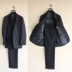 ORIHICA オリヒカ スーツ09 ネイビー 3ピース ストライプ メンズ ジャケット&パンツ セットアップ ウール100% L USED