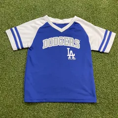 キッズ古着 MLBドジャース ビッグロゴ Tシャツ　バイカラー