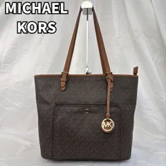 【上品なカジュアルエレガンス✨】　MICHAEL KORS マイケルコース　トートバッグ 肩掛け シグネチャー 総柄 A4収納　ブラウン