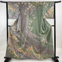 ［3940］訪問着 美品 絞り 風景花文様 黒 正絹 着物 袷 正絹 付下げ・訪問着レンタル 150001 黒総絞り 藤の花