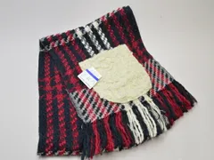 ツモリチサト TSUMORI CHISATO チェック柄 マフラー ファー ポケット ネイビー×レッド レディース j_p F-MR1132のサムネイル