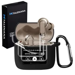 [TALENANA] For JBL TOUR PRO 3ケースカバー TOUR PRO 3 カバー 【保護フィルム*3 付き】シリコン製 全面保護 落下防止 キズ防止 耐衝撃 装着充電可能 軽量小型 カラビナ付き（ブラック）