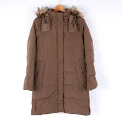 ユニクロ ダウンジャケット ダウンコート ロング丈 フード ファー 無地 アウター レディース Mサイズ ブラウン UNIQLO 【中古】