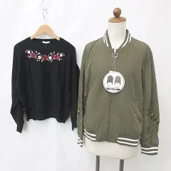 private pause C･O･L･Z･A ブルゾン スタジャン ニット セーター 2枚セット 長袖 ジップアップ リバーシブル 刺繍 黒 カーキ ブラック M