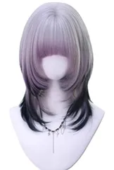 新品 ウィッグ ウルフカット セミロング ストレート パープル グレー グラデーション ぱっつん前髪 ミディアム ウィッグ レディース かつら カーリーヘア ロリータ 原宿メッシュ イメチェン 小顔 自然 耐熱 日常