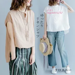 シャツ レディース トップス ブラウス Tシャツ 夏 無地 通学 大きいサイズ カジュアル チュニック 40代 綿麻混 丸首 着やせ プルオーバー リネン  zeg3w031232