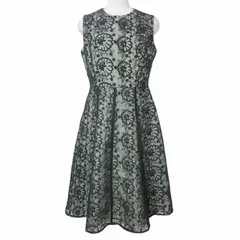 クミキョク 組曲 KUMIKYOKU PRIER 近年 カットワーク 刺繡 オーガンジー ワンピース ロング ノースリーブ フレア 黒 ブラック 2 M相当 ■GY09 X