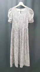 ◇ N. 総柄 パフスリーブ かわいい きれいめ おしゃれ 半袖 ロング丈 ワンピース サイズS ベージュ レディース E  【1309040087156】