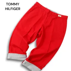 TOMMY HILFIGER トミーヒルフィガー ロゴ刺繍★ 裏地ストライプ テーパード クロップド スラックス パンツ Sz.32 メンズ 赤のサムネイル