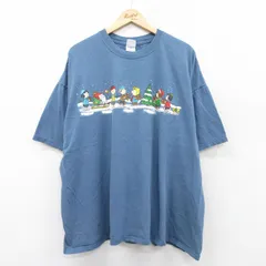 XL/古着 半袖 ビンテージ Tシャツ メンズ 00s ピーナッツ スヌーピー 雪 大きいサイズ コットン クルーネック 紺 ネイビー spe 25aug01 中