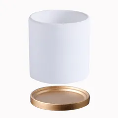 新品 鉢 植木鉢 鉢カバー フプランター 陶器鉢 セラミック 底穴あり 皿付き ホワイト ブラック グレー モランディカラー 円筒形 直径15cm 高さ15cm インテリア 部屋 飾り 観葉植物 (ホワイト+金色トレー 高さ:15cm)
