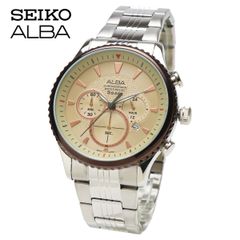 SEIKO セイコー ALBA アルバ AT3855X1 クロノグラフ クロノ クォーツ メンズ ビジネス アナログ 日付 カレンダー シャンパン ローズゴールド シルバー ステンレスベルト ブレスレット 時計 腕時計 男性 多針