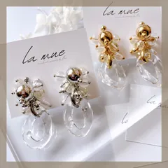 ＜304ステンレス 24KGP＞ ハンドメイドピアス メタル クリアチェーン ゴールド シルバー オーロラビーズ ジャラジャラ 軽い アレルギー対応 ＜イヤリング変更可能＞