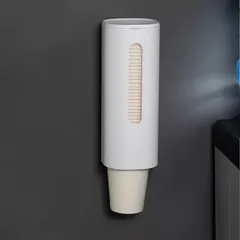カップディスペンサー 本体 ウォーターサーバー設置可能 紙コップ ロングホルダー 40個収納 衛生的 フタ付 家庭用 コップスタンド 2色