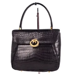 美品 クロコダイル CROCODILE バッグ ハンドバッグ クロコダイル マットクロコ ワニ革 カバン 鞄 レディース ブラックのサムネイル