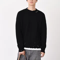 MARNI マルニ セーター トップス ニット コットン製 ツイストクルーネックセーター GCMG0210A0 UFC652 メンズ ブラック 刺繍  長袖 ダメージ加工 モックネック 秋 冬