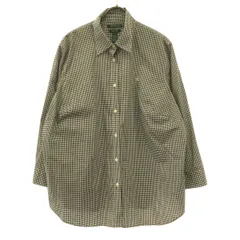 LAUREN RALPH LAUREN ローレンラルフローレン チェック柄 ロゴ刺繍 長袖 シャツ 1X ブラック系 レディース 古着