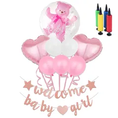 GTM Smith ベビーシャワー バルーン ガーランド 空気入れ セット 飾り プレゼント クマ 女の子 ピンク [ピンク]