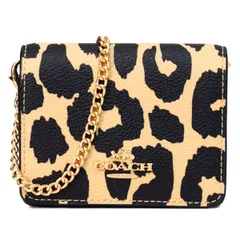 コーチ カードケース COACH レザー レオパード ヒョウ柄 アニマル プリント チェーン ロゴ ミニ ウォレット カードケース カードポーチ 定期入れ 名刺入れ ポーチ コインケース 財布 レオパードマルチ CX151