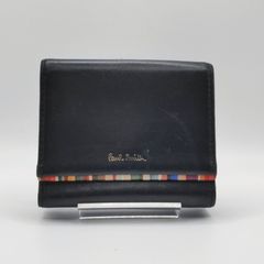 ポールスミス Paul Smith  レザー 三つ折り 財布 がま口 マルチストライプ  ブラック 黒 レディース