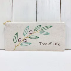 ペンケース【オリーブ】刺し子・綿麻・コットン