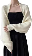 toasoa トーアソーア ボレロ カーディガン レディース 長袖 ニット ショート 丈 ドルマンスリーブ(ホワイト,  Free Size)