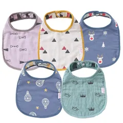 【数量限定】ビブ スタイ ベビー 5枚セット 6層綿100% 吸水 柔らかい よだれかけ 赤ちゃん エプロン 食事用 [Elf-feer] U型 男の子 女の子