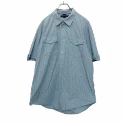 TOMMY HILFIGER 半袖 チェック シャツ XL ブルー トミーヒルフィガー グラフチェックビッグサイズ 古着卸 アメリカ仕入 a503-6605