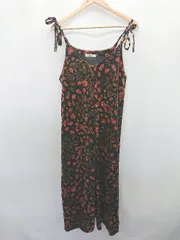 ◇ ⊇ FREAK'S STORE ベロア調 キャミソール ロング ワンピース サイズF ブラック レッド系 マルチ レディース P  【1409090032509】