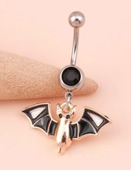14G へそピアス 耳 ロブ ピアス  こうもり 羽 黒 ブラックボディピアス