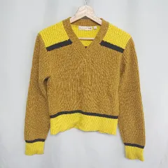 ■ ⊇ ＭＡＲＮＩ UNIQLO ライン柄 Ｖネック 長袖 ニット セーター サイズL ブラウン イエロー系 レディース E  【1409240041252】