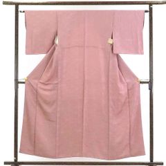 SK-032 色無地 広衿 袷 波の地紋様 衿袖裾仕付け糸付 紅藤色 美品 