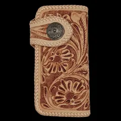 カービング財布 長財布  バイカーズ ライダーズ サドルレザー ウォレット ナガサイフ 花柄A