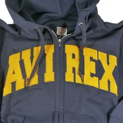 AVIREXワッペンロゴフルジップスウェットパーカー ネイビー　裏起毛 M L XL2XLのサムネイル
