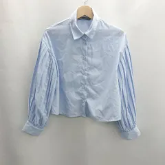 ◇ Θ ZARA ザラ プリーツ袖 長袖 シャツ サイズEUR S ライトブルー レディース E  【1501160020635】
