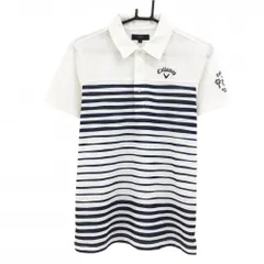 キャロウェイ 半袖ポロシャツ 白×ネイビー 下方ボーダー 胸・袖刺しゅう  メンズ M ゴルフウェア Callaway